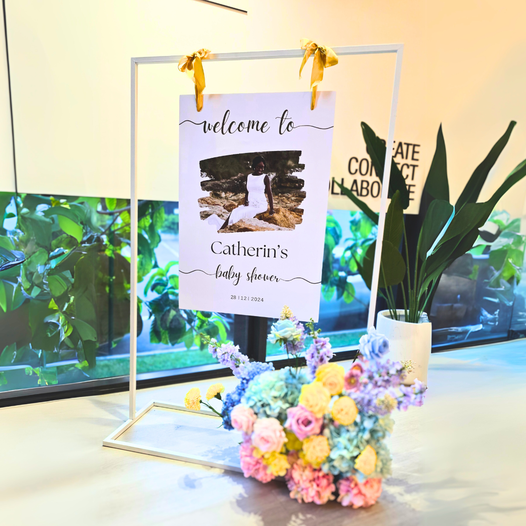 Large Frame Welcome Signage with Flowers and Photo