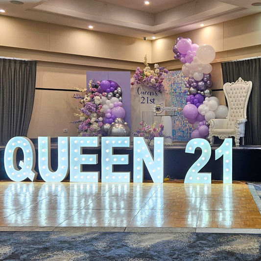 Purple and silver themed backdrop with shimmer wall. Large balloon installation with 3 floral arrangements. Prop hire, Prop hiring, Prop hire, event stylists Brisbane, brisbane event styling, brisbane event styling, event stylist Brisbane, Brisbane Wedding, Gold Coast Wedding, Floral Styling, Lush & Lavish Events, Brisbane Corporate Styling, Gold Coast Corporate Styling, Brisbane Brand Activation