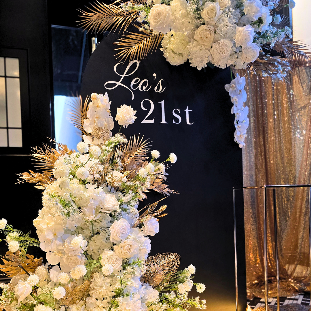 Classic Luxe 21st Birthday in White, Black & Gold Backdrop