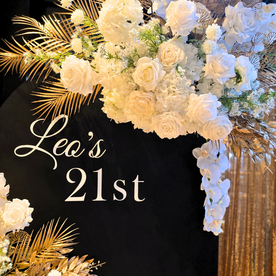 Classic Luxe 21st Birthday in White, Black & Gold Backdrop