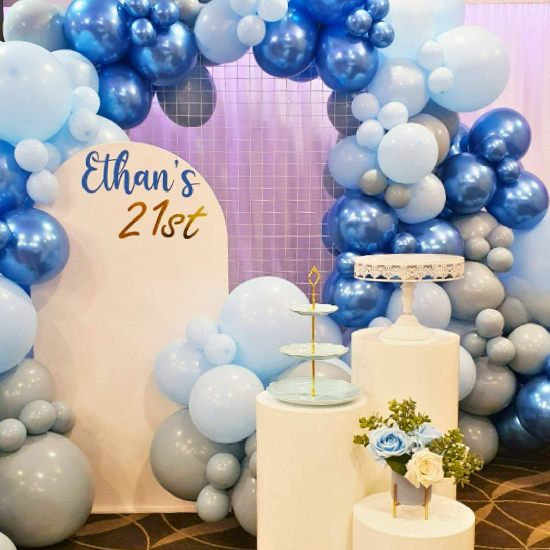 Stunning Blue and Grey 21st Birthday Backdrop