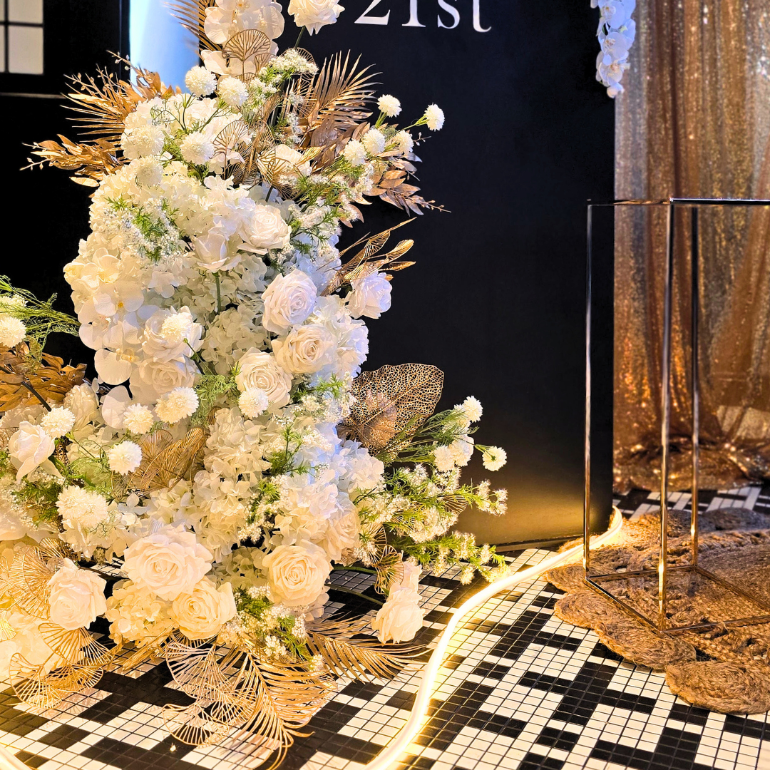 Classic Luxe 21st Birthday in White, Black & Gold Backdrop