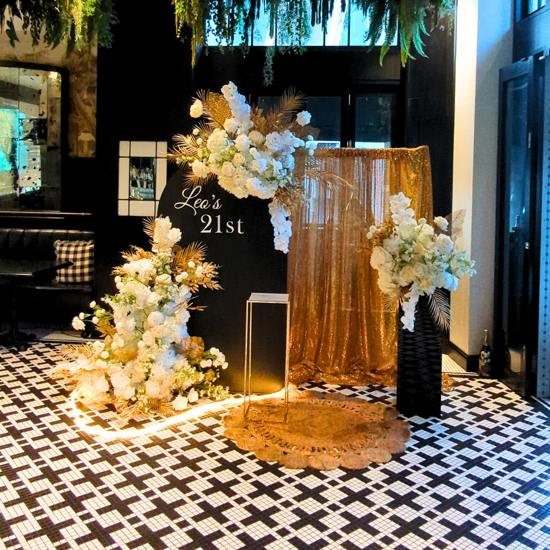 Classic Luxe 21st Birthday in White, Black & Gold Backdrop