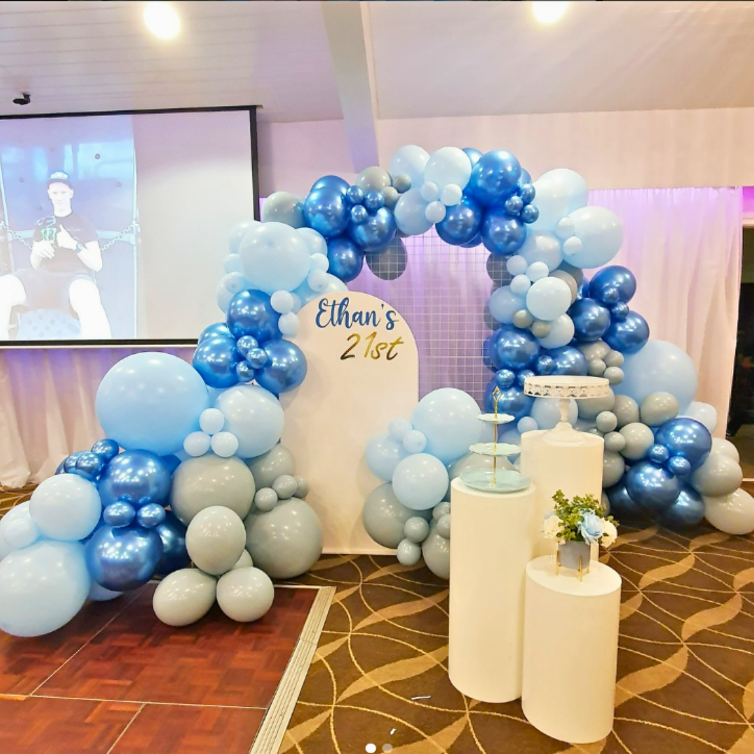 Stunning Blue and Grey 21st Birthday Backdrop