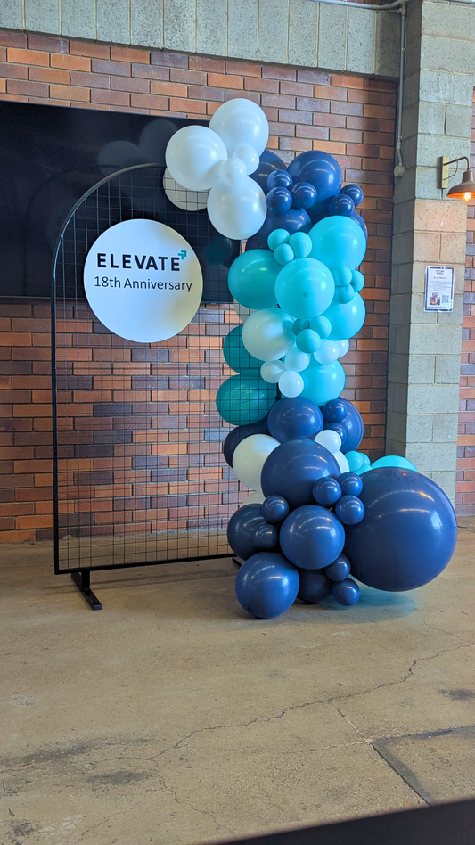 Branded Mesh Arch with Balloon Garland for corporate events