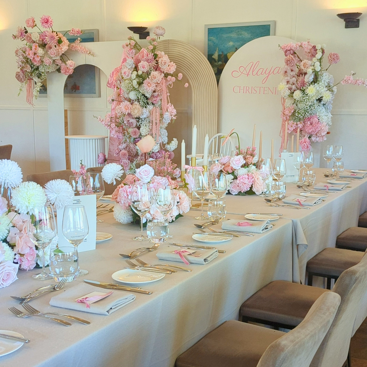 Lush Pink & White Floral Christening Backdrop