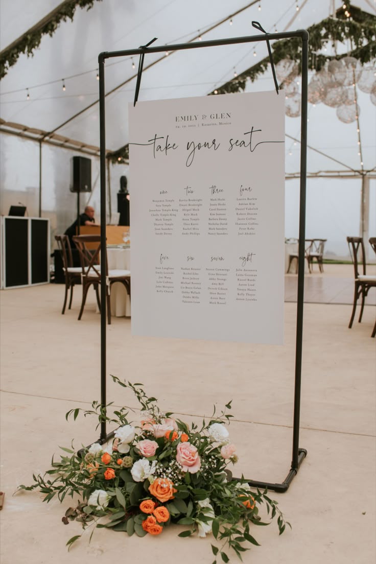 Large Frame Seating Chart with Flowers