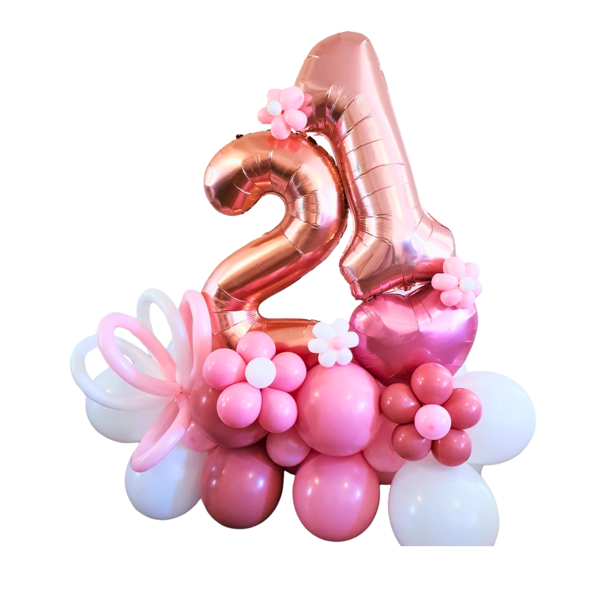 Rose gold '21' balloon with pink and white balloons and flower accents. Prop hire, Prop hiring, Prop hire, event stylists Brisbane, brisbane event styling, brisbane event styling, event stylist Brisbane, Brisbane Wedding, Gold Coast Wedding, Floral Styling, Lush & Lavish Events, Brisbane Tablescape, Gold Coast Tablescapes, Brisbane Candle Hire
