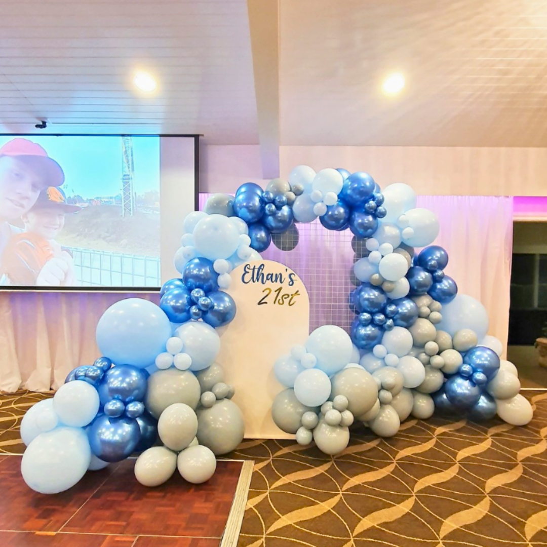 Stunning Blue and Grey 21st Birthday Backdrop