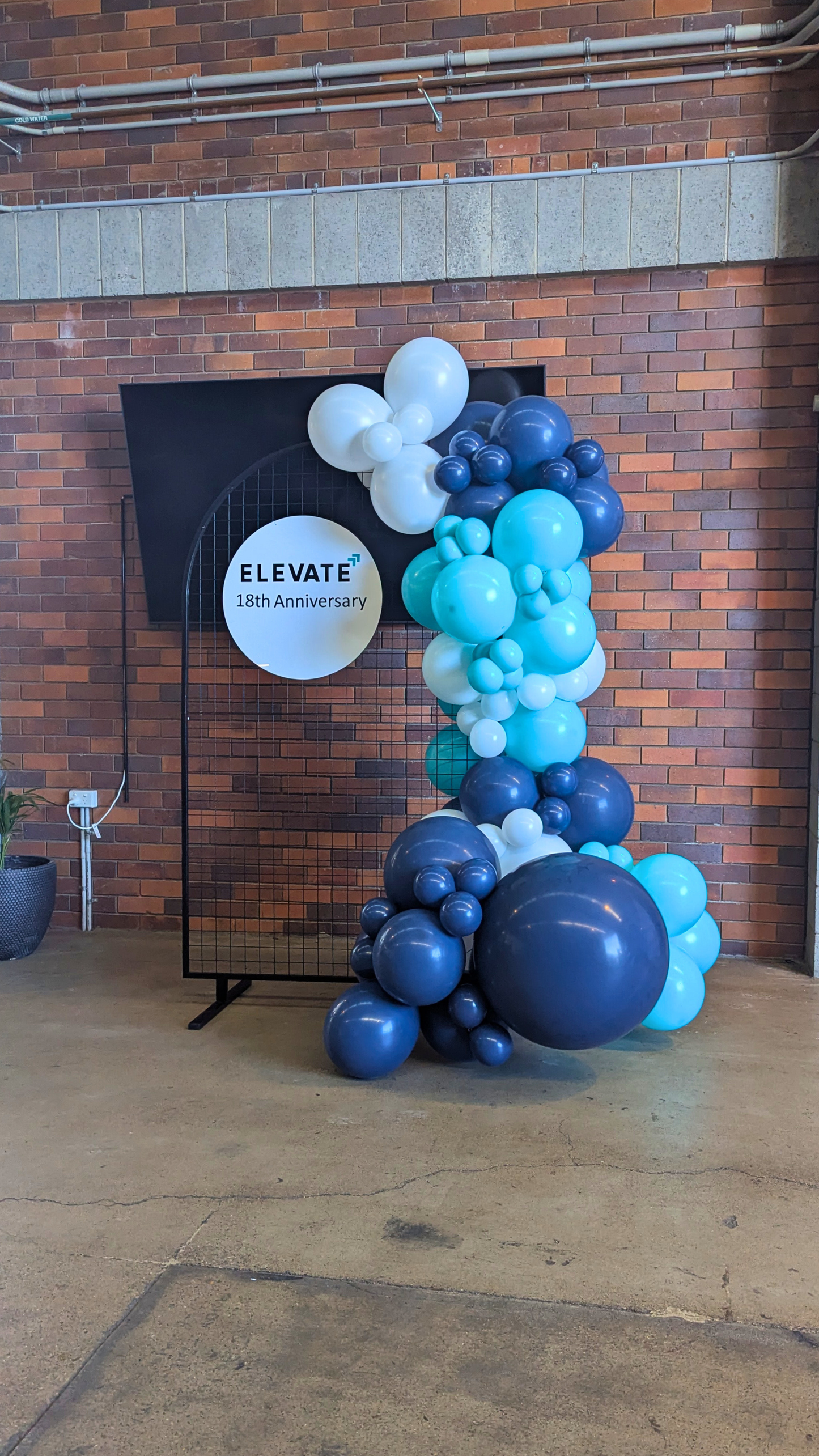 Branded Mesh Arch with Balloon Garland for corporate events