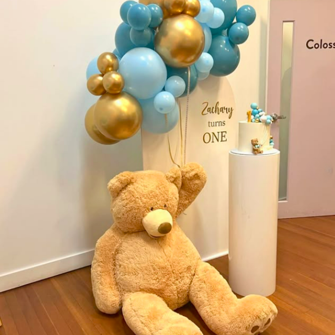 Adorable Teddy Bear with Balloons Backdrop