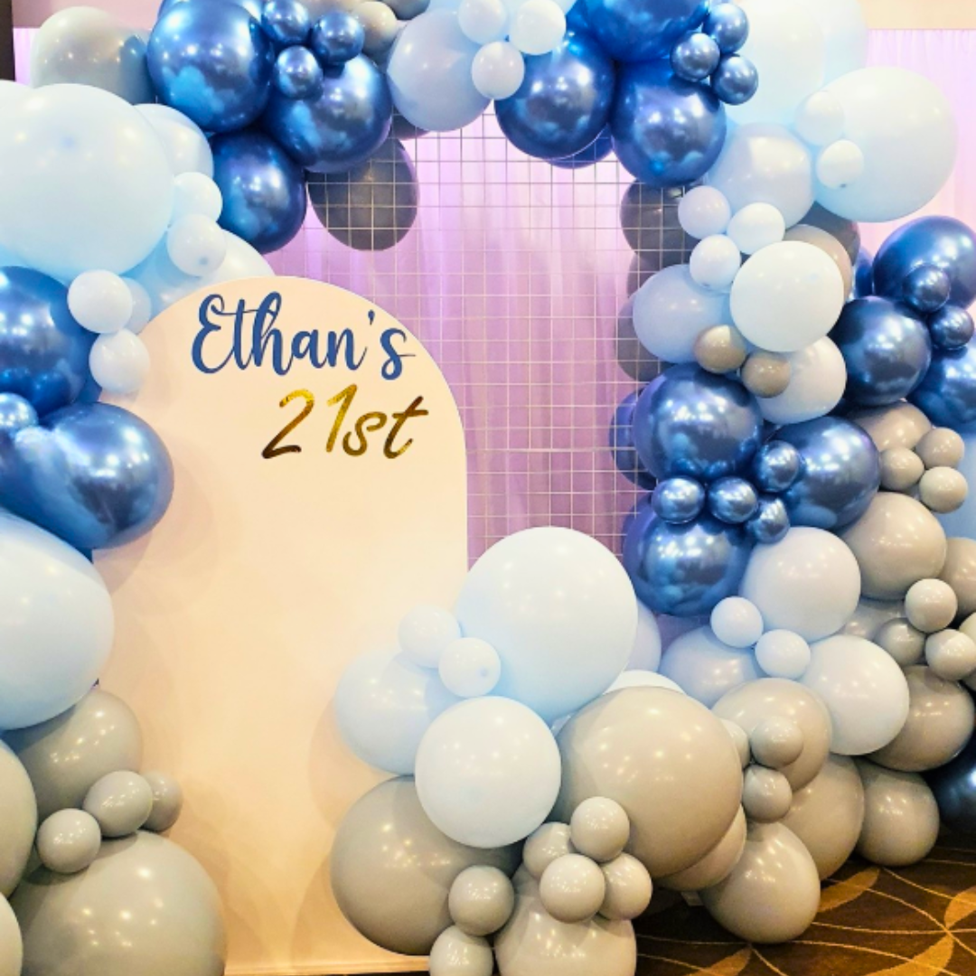 Stunning Blue and Grey 21st Birthday Backdrop