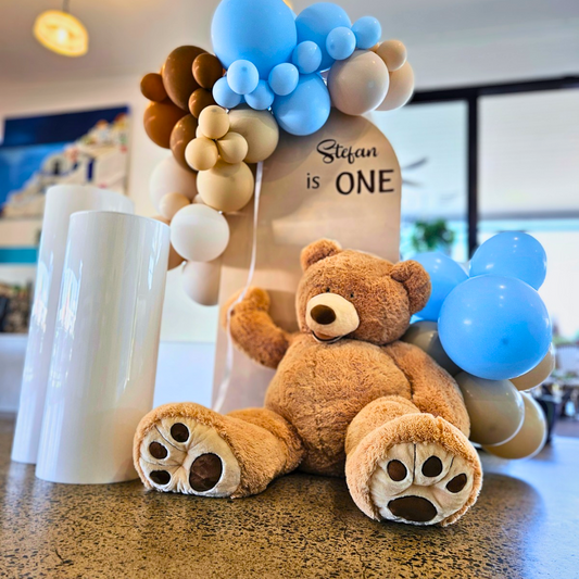 Adorable Teddy Bear with Balloons Backdrop