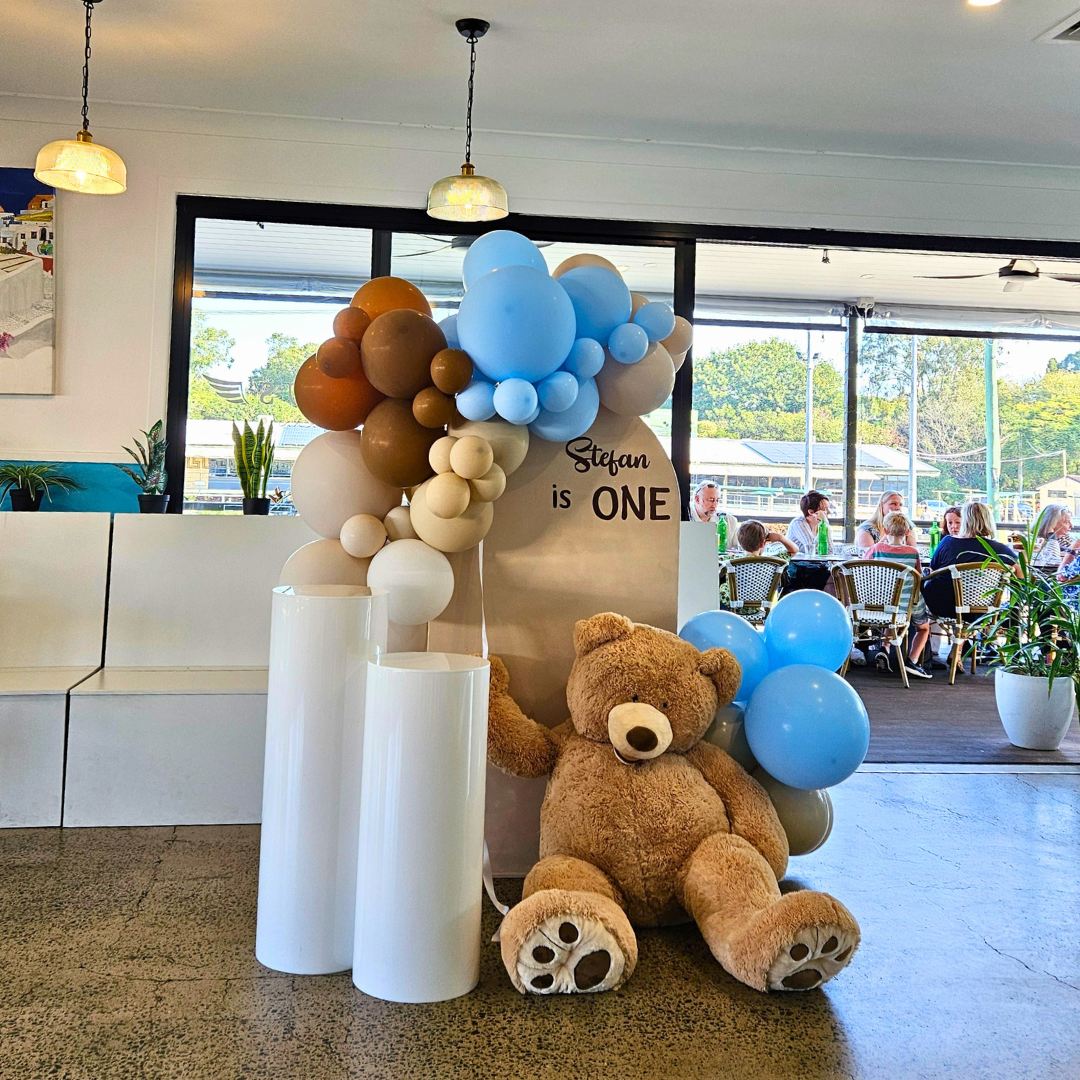 Adorable Teddy Bear with Balloons Backdrop