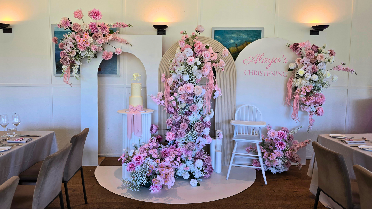 Lush Pink & White Floral Christening Backdrop
