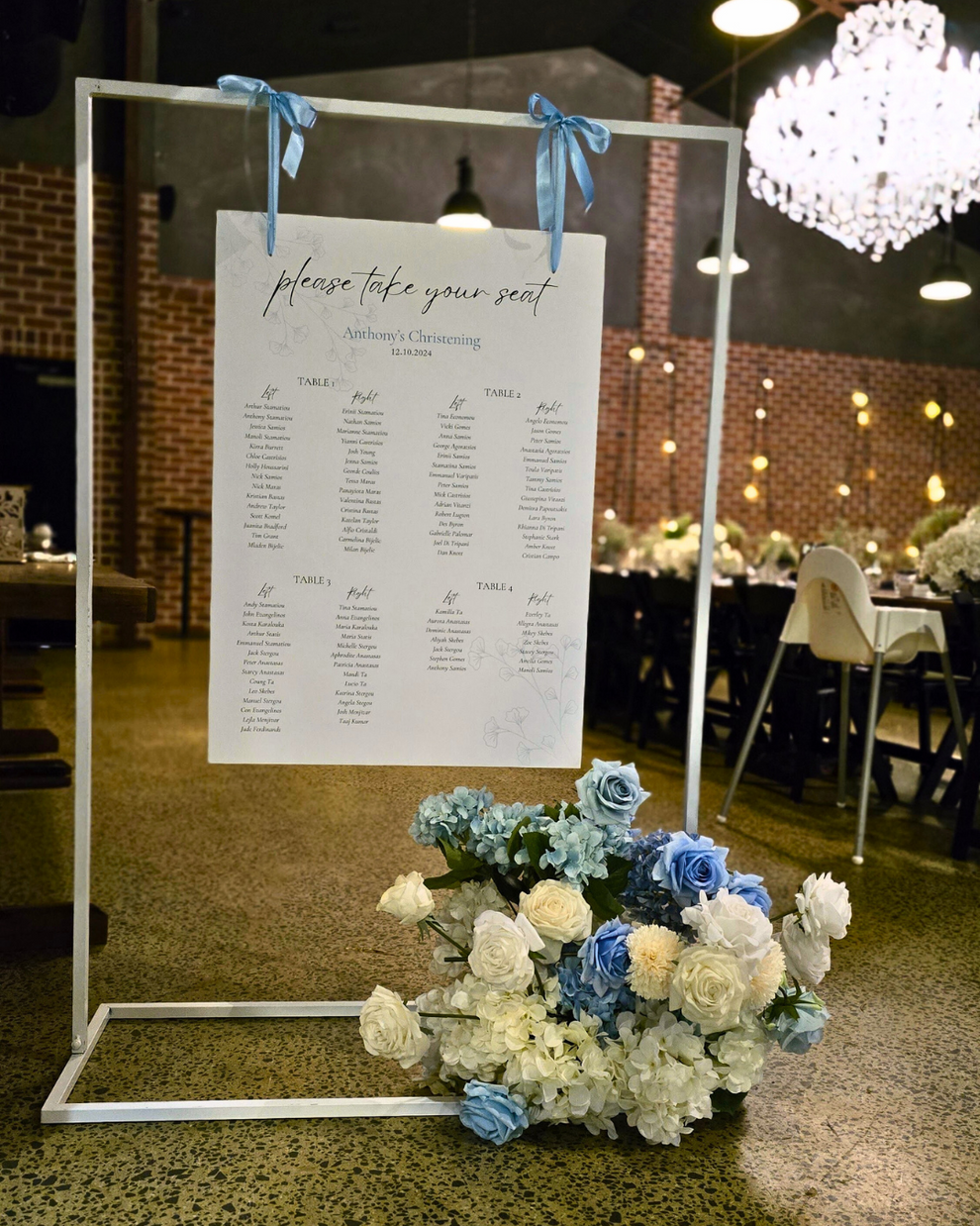 Large Frame Seating Chart with Flowers | Elegant Event Seating Display ...