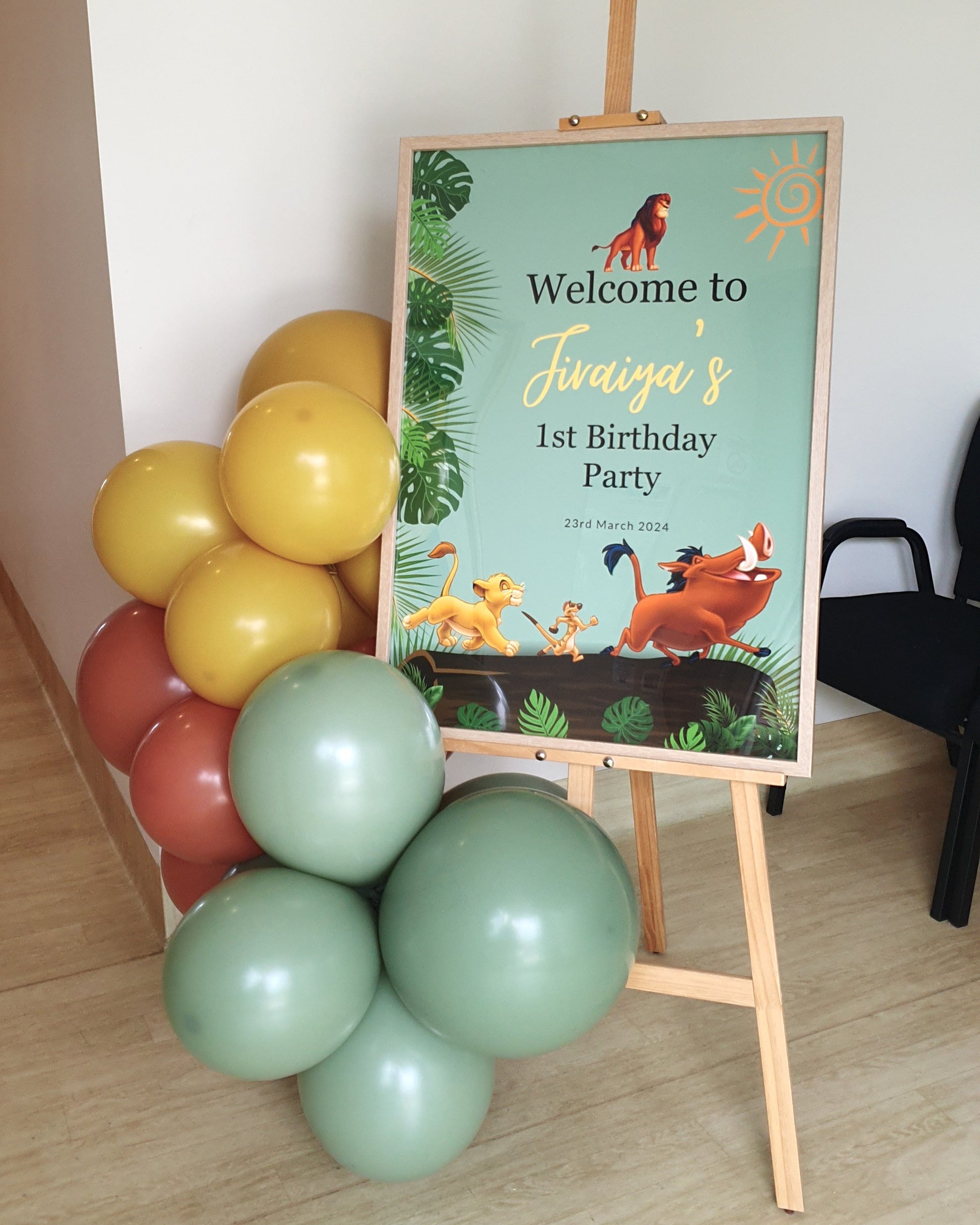 Welcome to Jiraiya's 1st Birthday Party sign with balloons in the foreground. Prop hire, Prop hiring, Prop hire, event stylists Brisbane, brisbane event styling, brisbane event styling, event stylist Brisbane, Brisbane Wedding, Gold Coast Wedding, Floral Styling, Lush & Lavish Events, Brisbane Tablescape, Gold Coast Tablescapes, Brisbane Candle Hire