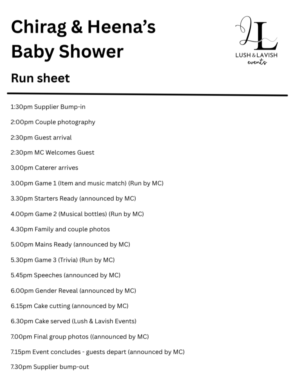 Lush & Lavish Events planning and coordinating Heena and Chirag’s Brisbane baby shower and gender reveal including catering, suppliers and event timeline management