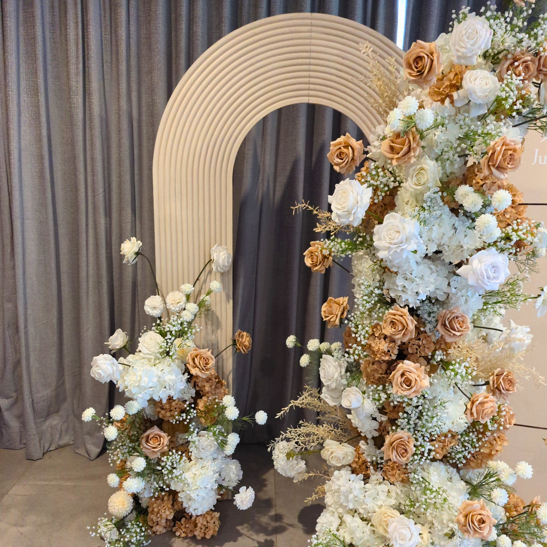 Neutral floral backdrop woth baby's breath and roses. Prop hire, Prop hiring, Prop hire, event stylists Brisbane, brisbane event styling, brisbane event styling, event stylist Brisbane, Brisbane Wedding, Gold Coast Wedding, Floral Styling, Lush & Lavish Events, Brisbane Corporate Styling, Gold Coast Corporate Styling, Brisbane Brand Activation, Gold Coast Tablescapes, Brisbane Candle Hire