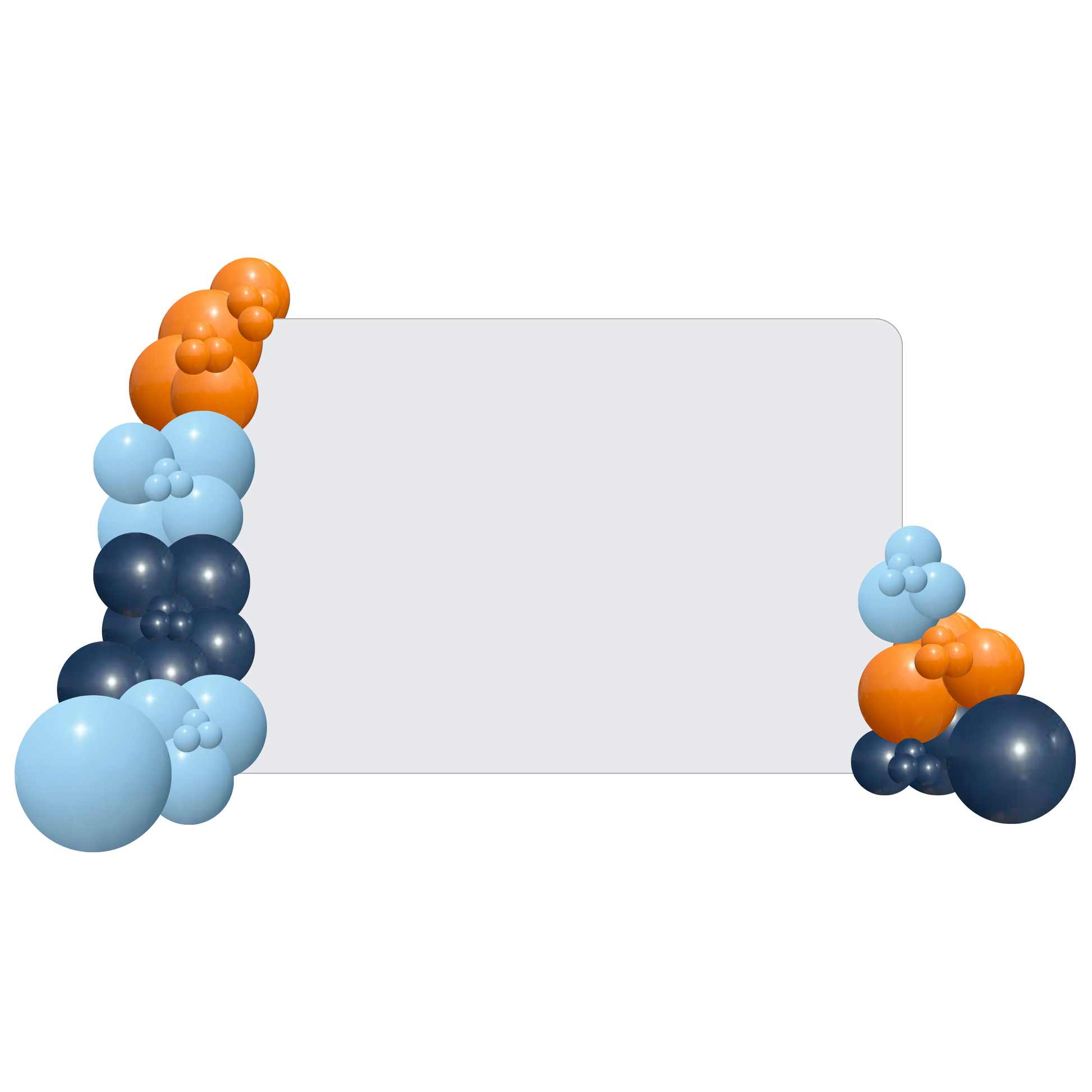 Balloon arch with blue, orange, and navy balloons on a white background. media wall balloon styling, balloon garland installation, corporate balloon styling, brand activation balloons, media wall styling service, campaign balloon install, branded event styling, product launch balloon decor, PR event styling balloons, corporate event decor hire, balloon installation service, event styling brisbane, balloon styling brisbane, corporate events brisbane, brand activation brisbane, event styling gold coast, ballo