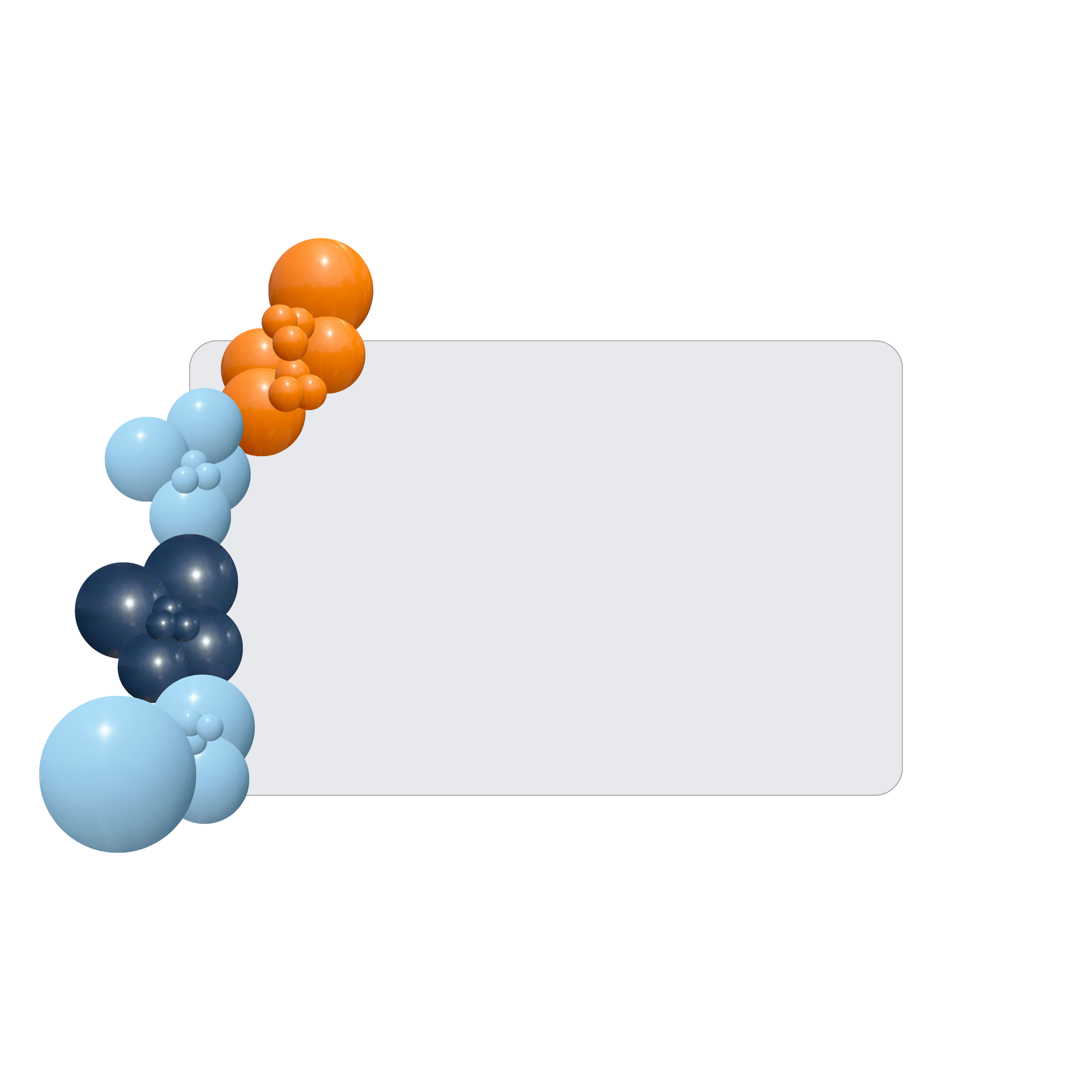 Balloon arch with blue and orange balloons on a white background. media wall balloon styling, balloon garland installation, corporate balloon styling, brand activation balloons, media wall styling service, campaign balloon install, branded event styling, product launch balloon decor, PR event styling balloons, corporate event decor hire, balloon installation service, event styling brisbane, balloon styling brisbane, corporate events brisbane, brand activation brisbane, event styling gold coast, balloon inst
