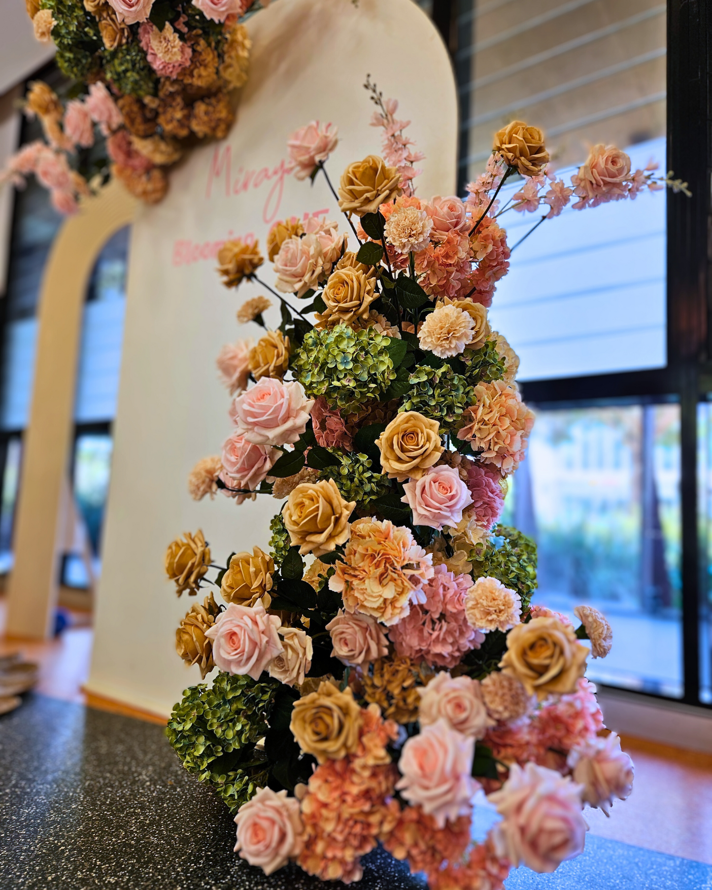 Floral backdrop in green, pink and neutral, signage "Miraja's Blooming ONE" Prop hire, Prop hiring, Prop hire, event stylists Brisbane, brisbane event styling, brisbane event styling, event stylist Brisbane, Brisbane Wedding, Gold Coast Wedding, Floral Styling, Lush & Lavish Events, Brisbane Corporate Styling, Gold Coast Corporate Styling, Brisbane Brand Activation, Gold Coast Tablescapes, Brisbane Candle Hire