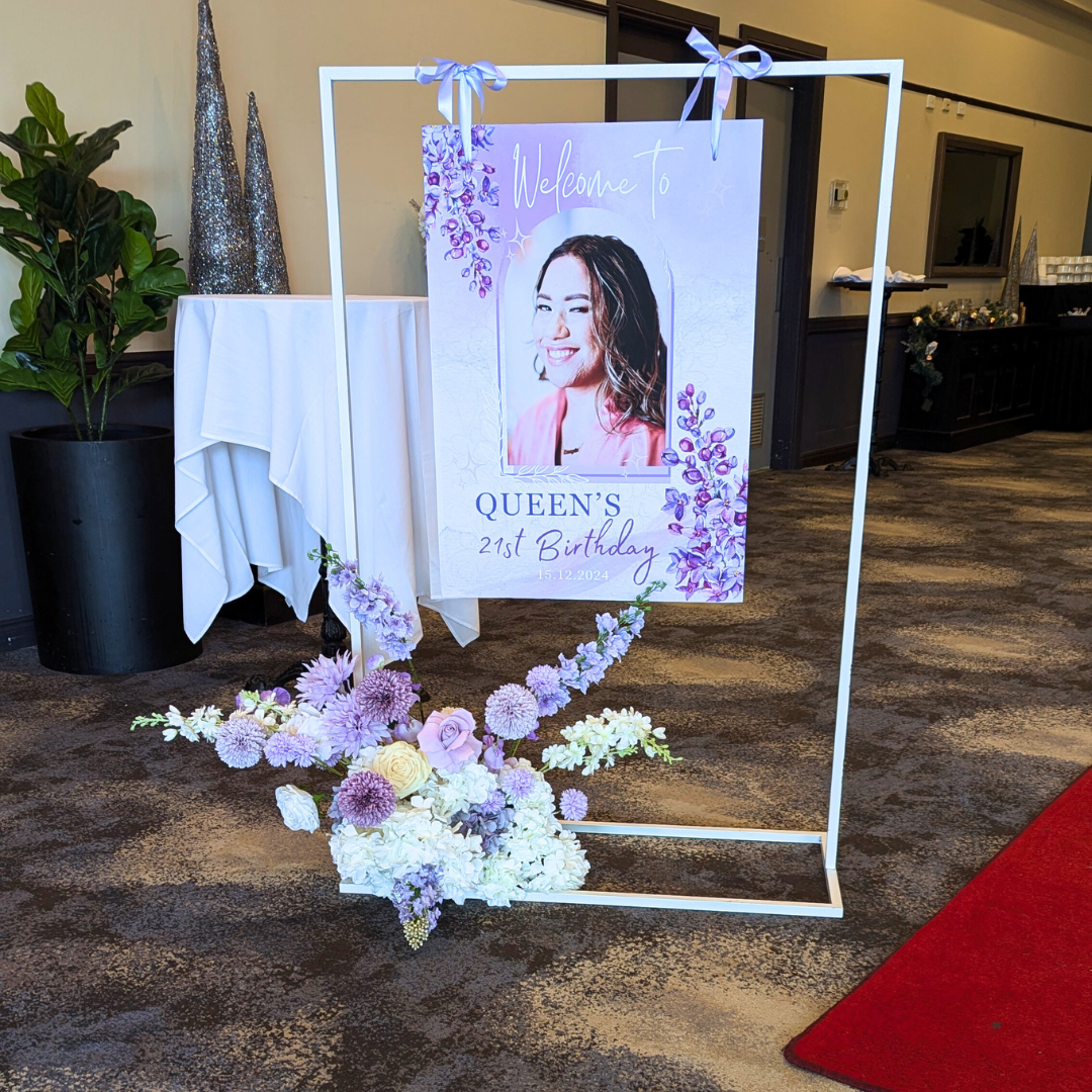 Large Frame Welcome Signage with Flowers and Photo