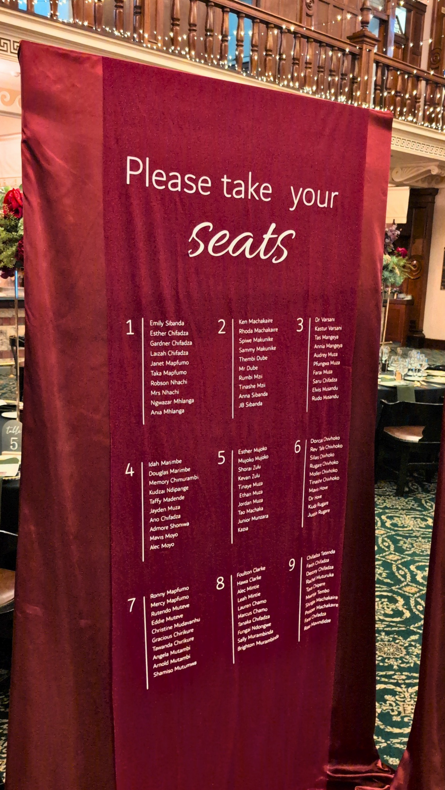 Draped Fabric Personalised Seating Chart