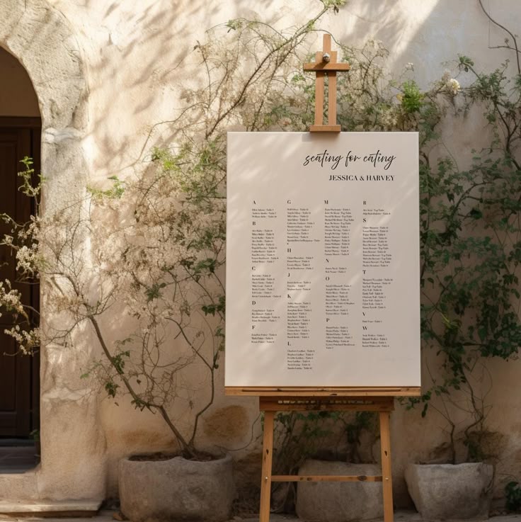 Seating Chart with Flowers and Easel