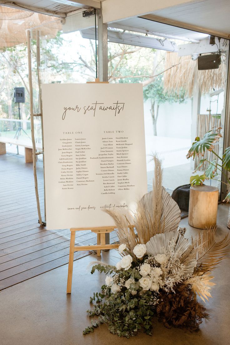 Seating Chart with Flowers and Easel