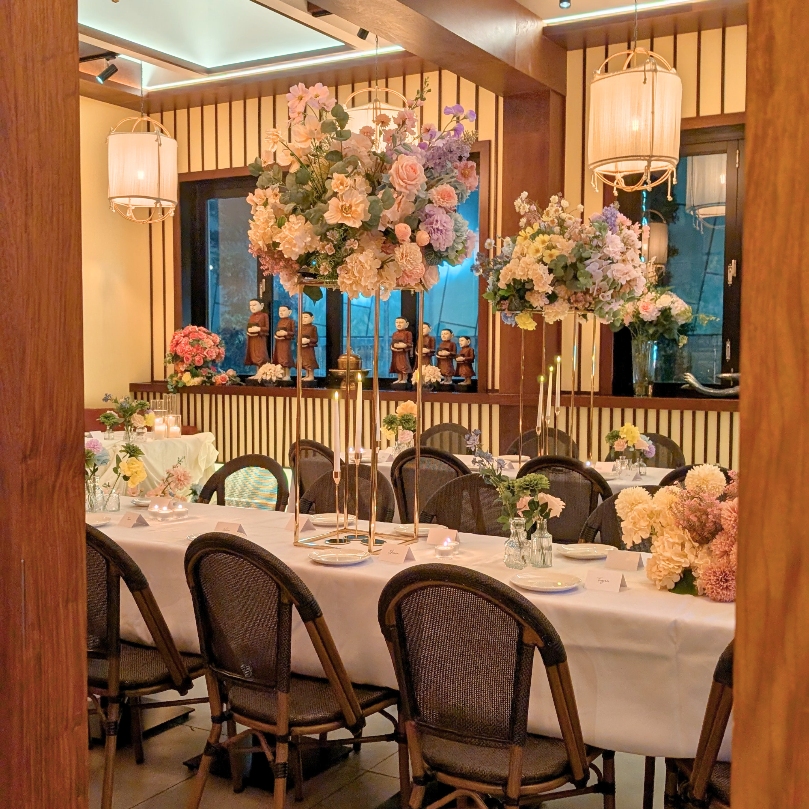 Jumbo Thai Brisbane wedding reception transformation by Lush & Lavish Events featuring thoughtful space planning, pastel floral styling and an intimate luxury dining experience